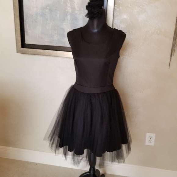 BLACK DRESS MESH RUFFLE new - Picture 2 of 5